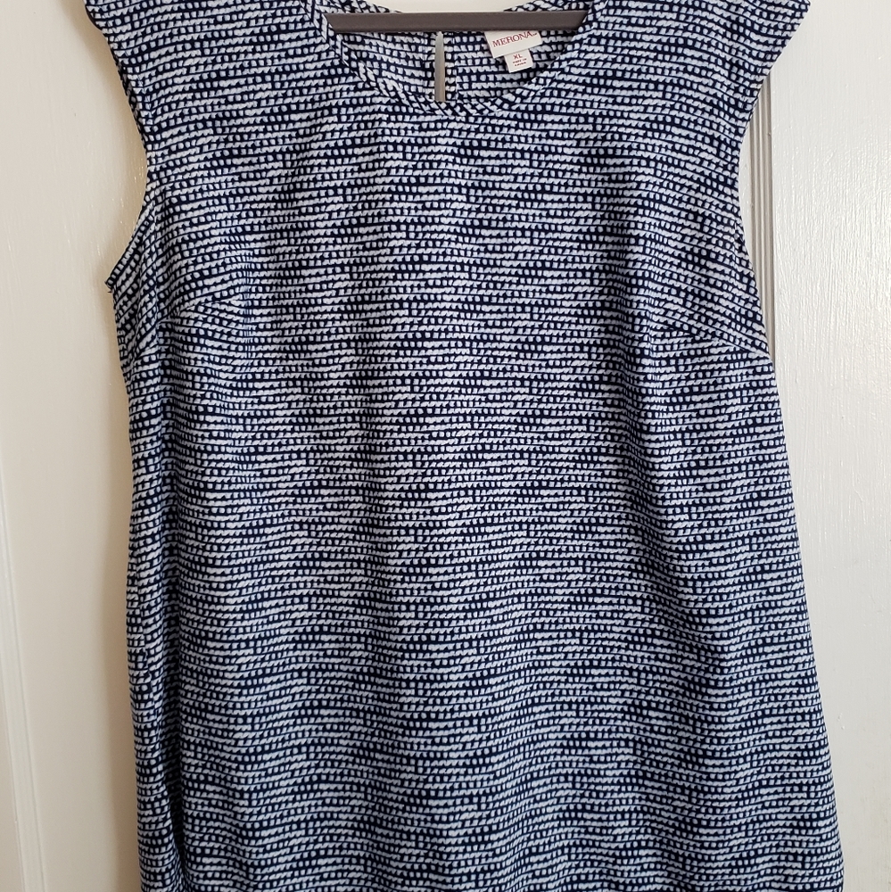 Blue and white patterned blouse